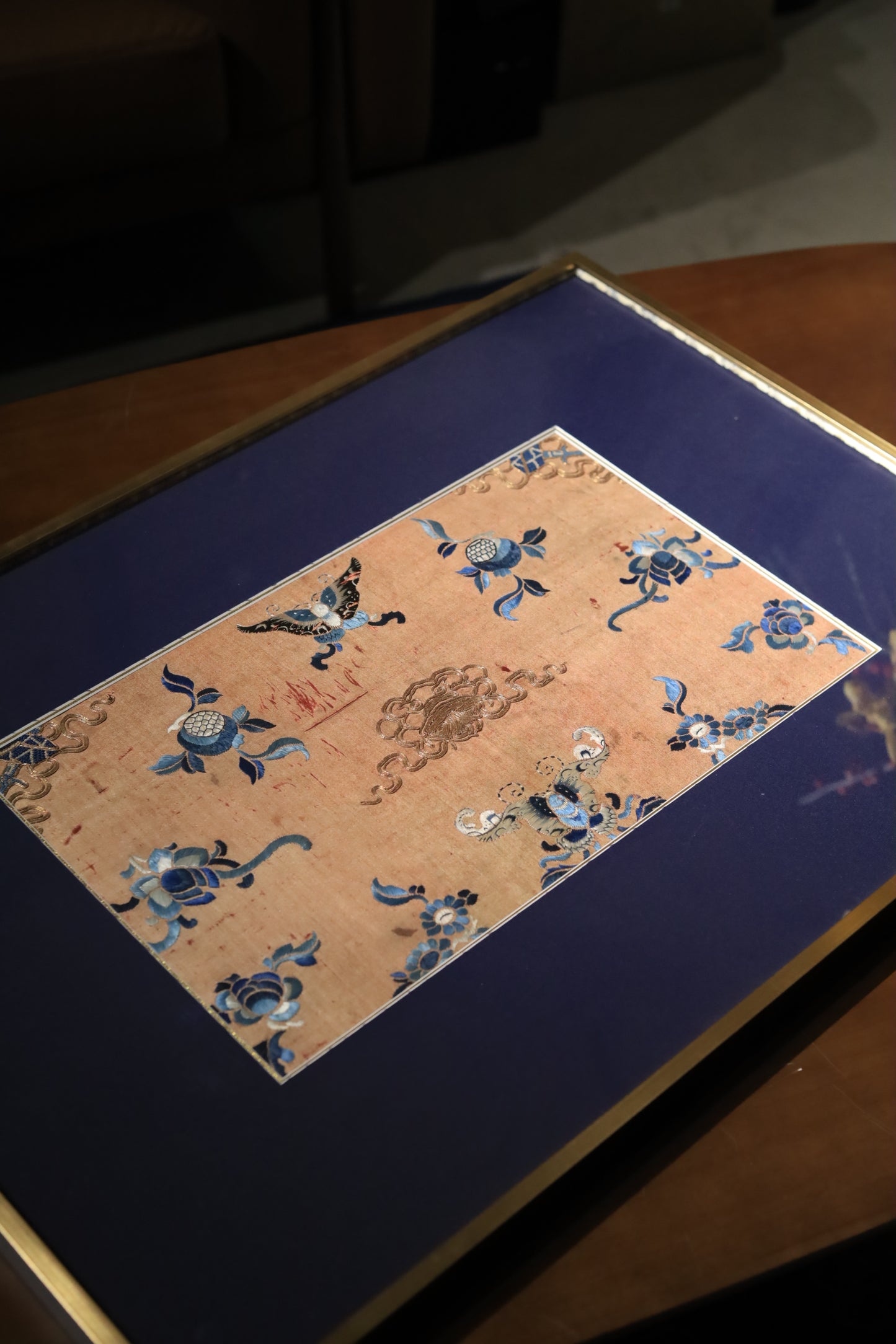 Qing-dynasty “Three Blues” Floral Embroidery