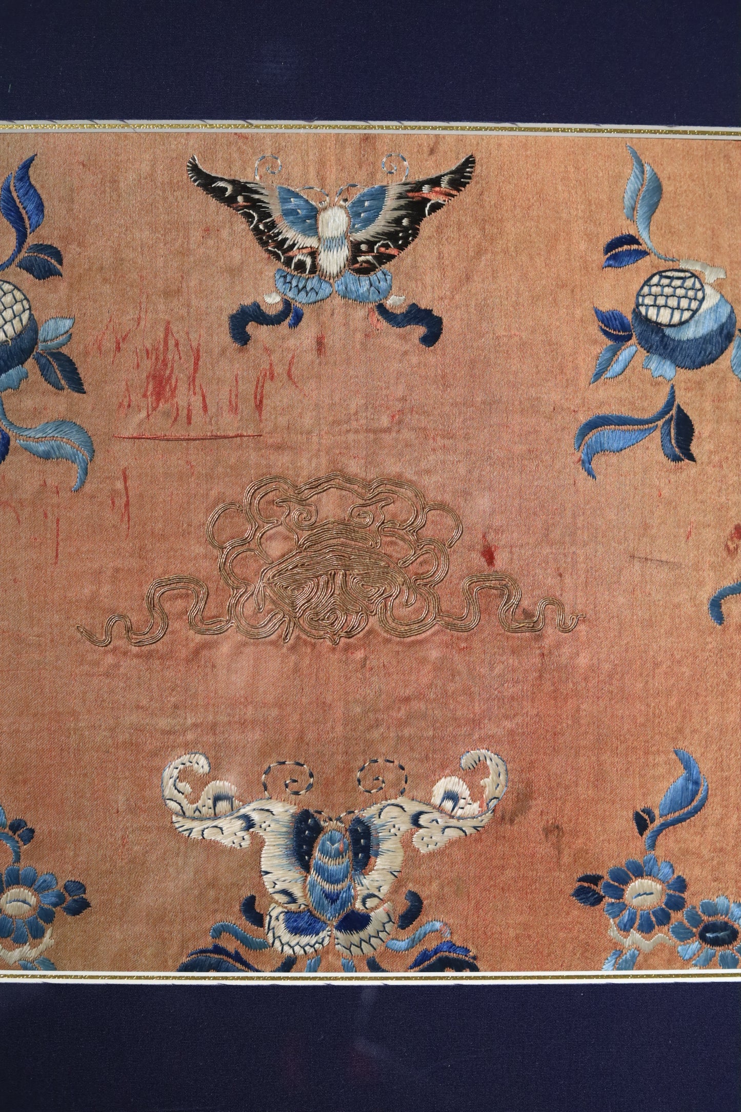 Qing-dynasty “Three Blues” Floral Embroidery