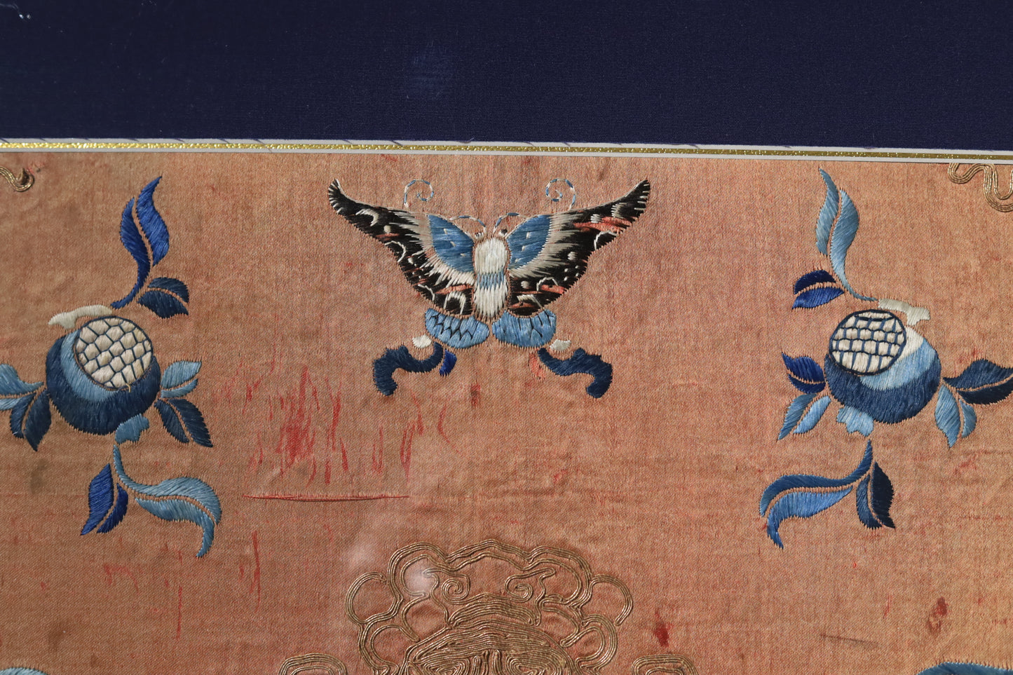Qing-dynasty “Three Blues” Floral Embroidery