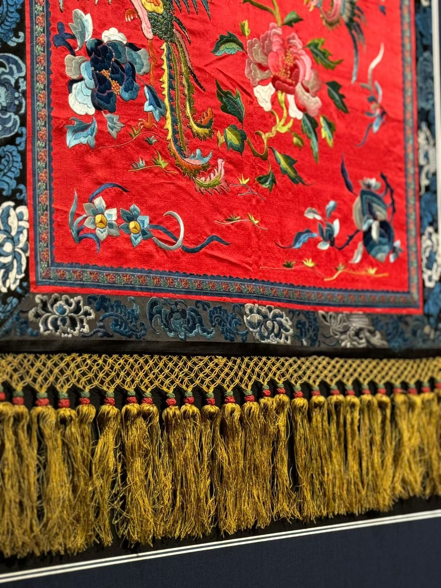 Qing-dynasty Phoenix and Peony Embroidery on Red Ground