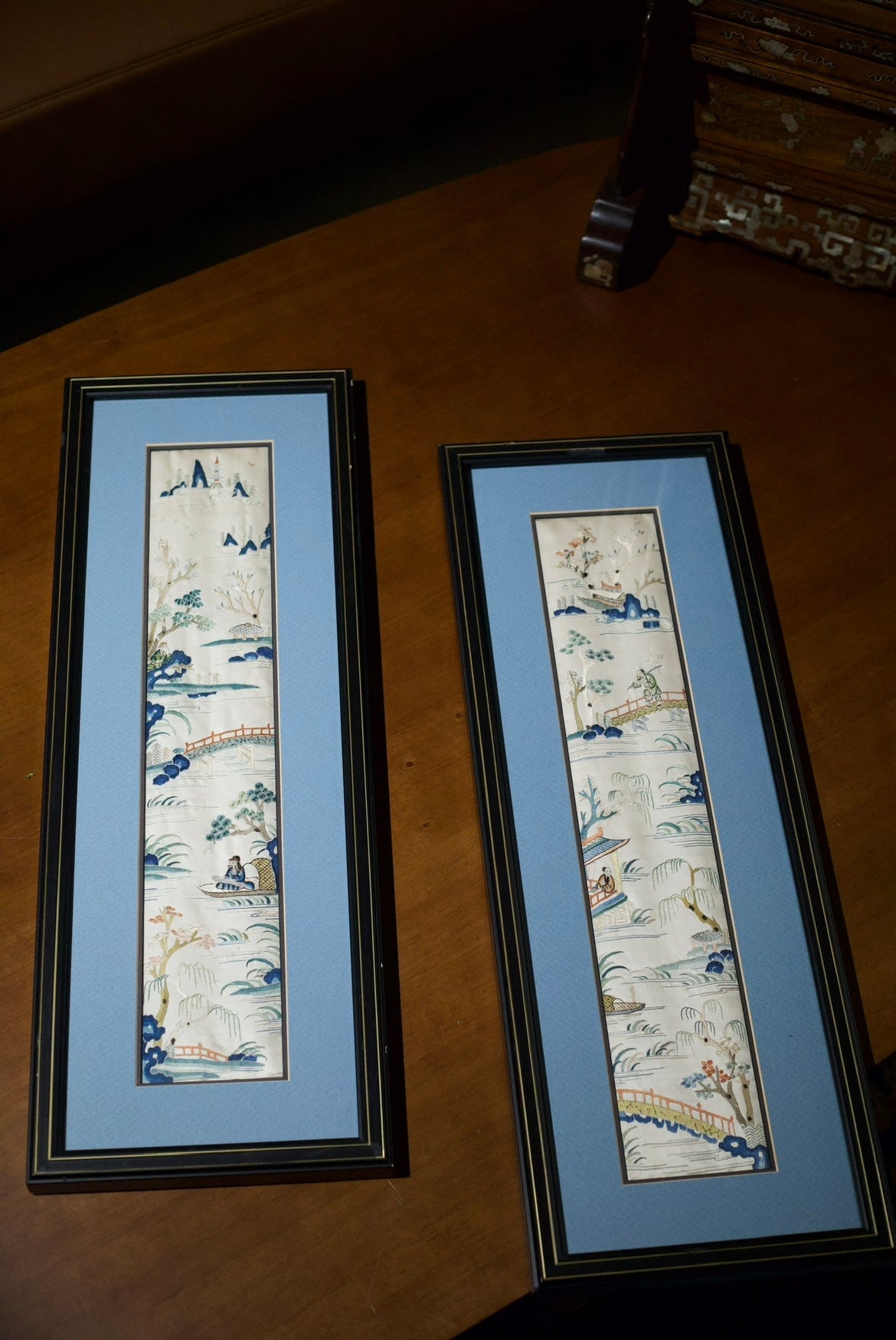 Pair of Qing-dynasty Suzhou Embroideries: Four Seasonal Landscapes