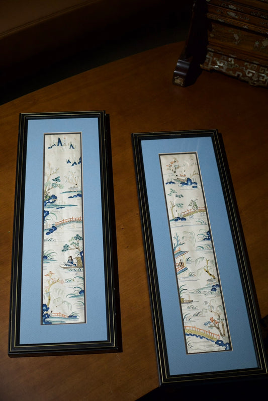 Pair of Qing-dynasty Suzhou Embroideries: Four Seasonal Landscapes