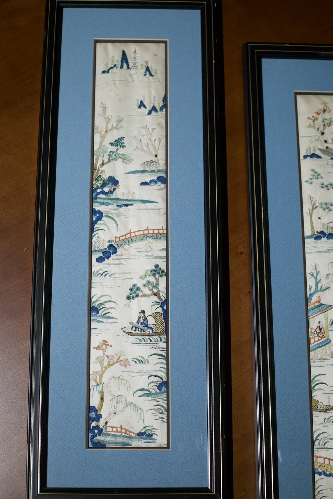 Pair of Qing-dynasty Suzhou Embroideries: Four Seasonal Landscapes