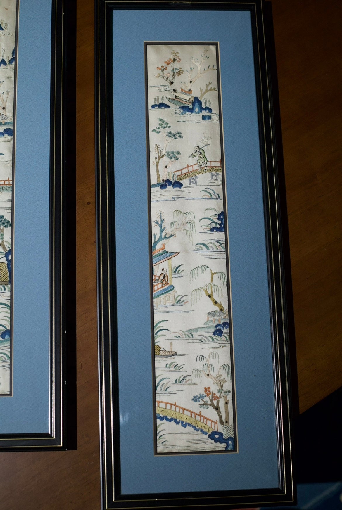 Pair of Qing-dynasty Suzhou Embroideries: Four Seasonal Landscapes