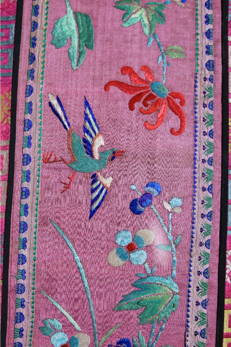 Qing-dynasty Floral Embroidery on Carmine-Red Ground