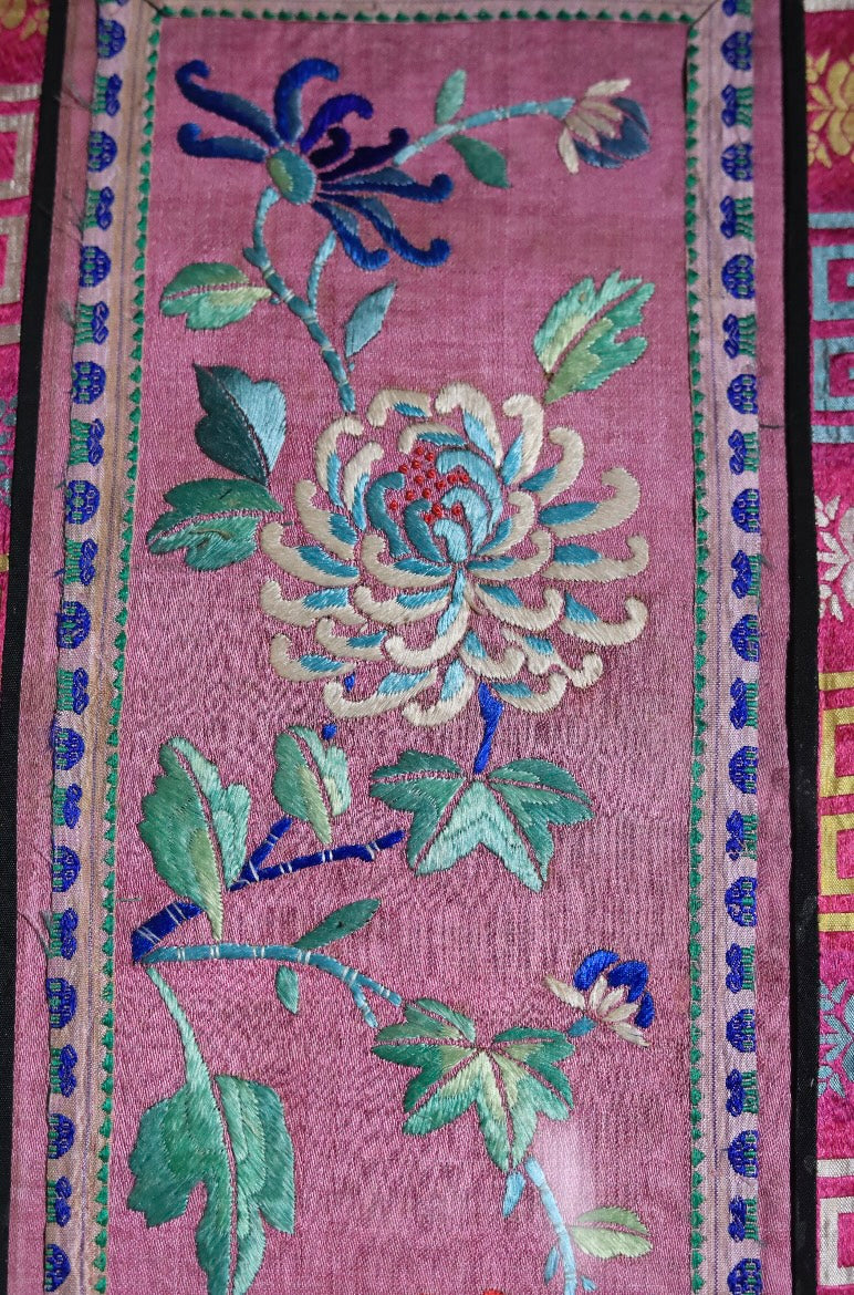Qing-dynasty Floral Embroidery on Carmine-Red Ground