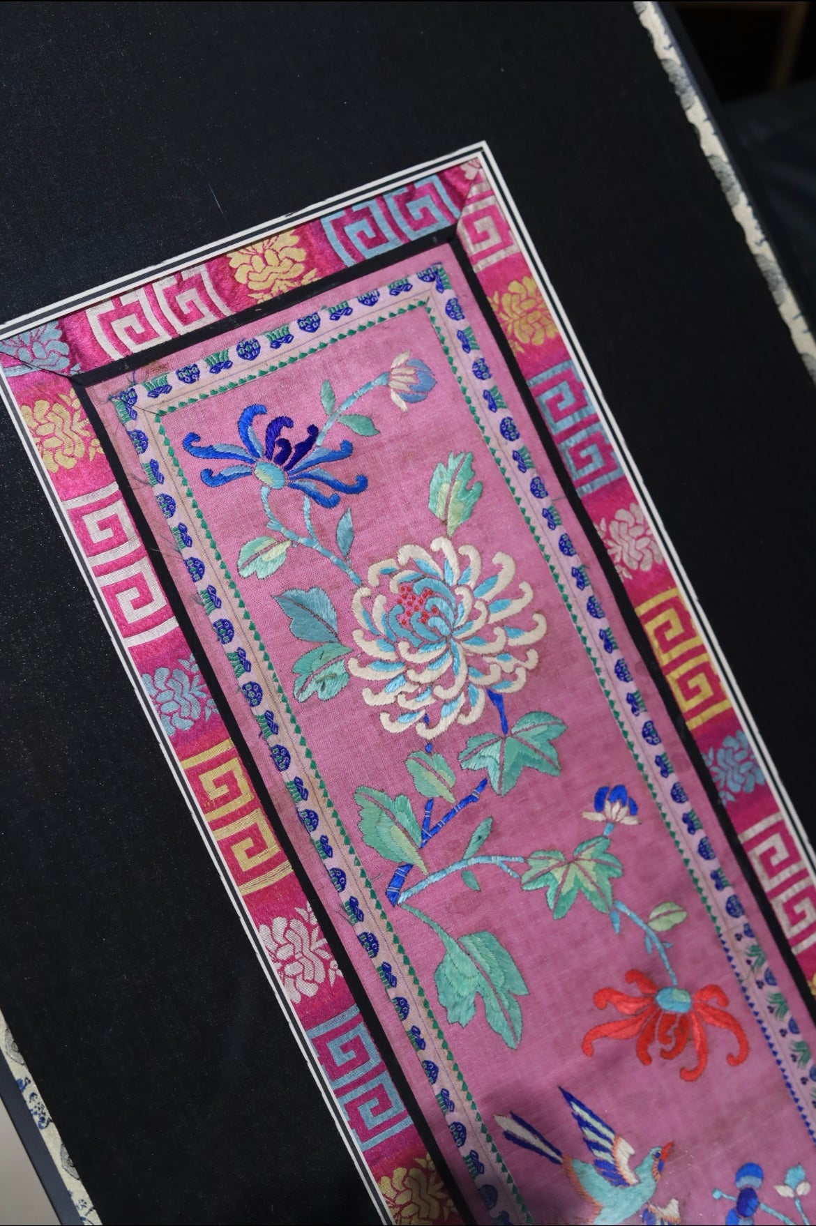 Qing-dynasty Floral Embroidery on Carmine-Red Ground
